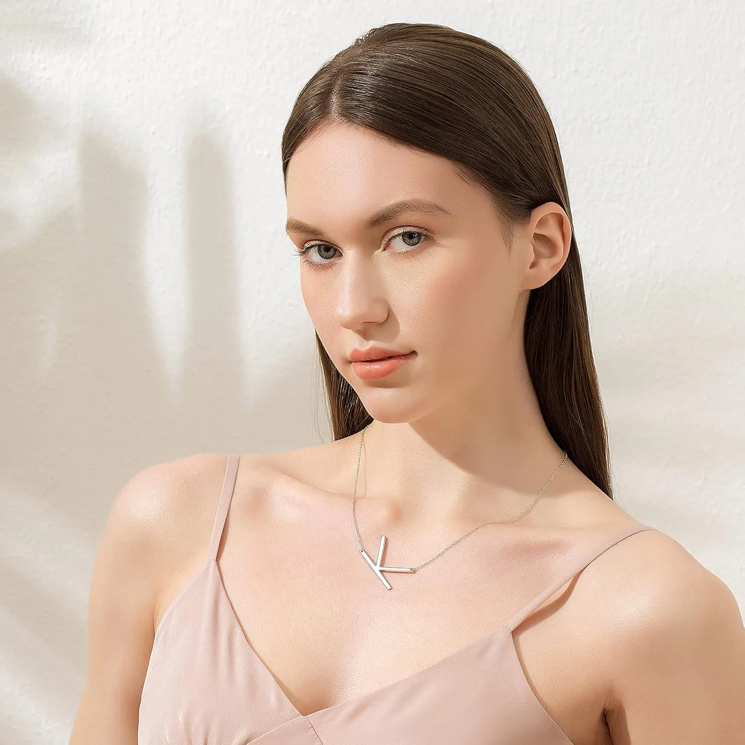 Sterling Silver Sideways Initial Necklace for Women Girls Big Letter Pendant Necklaces for Women Dainty Monogram Necklace Jewelry Gift A-Z
