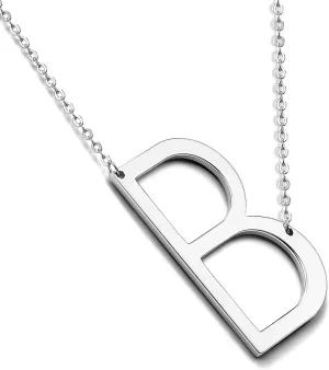 Sterling Silver Sideways Initial Necklace for Women Girls Big Letter Pendant Necklaces for Women Dainty Monogram Necklace Jewelry Gift A-Z