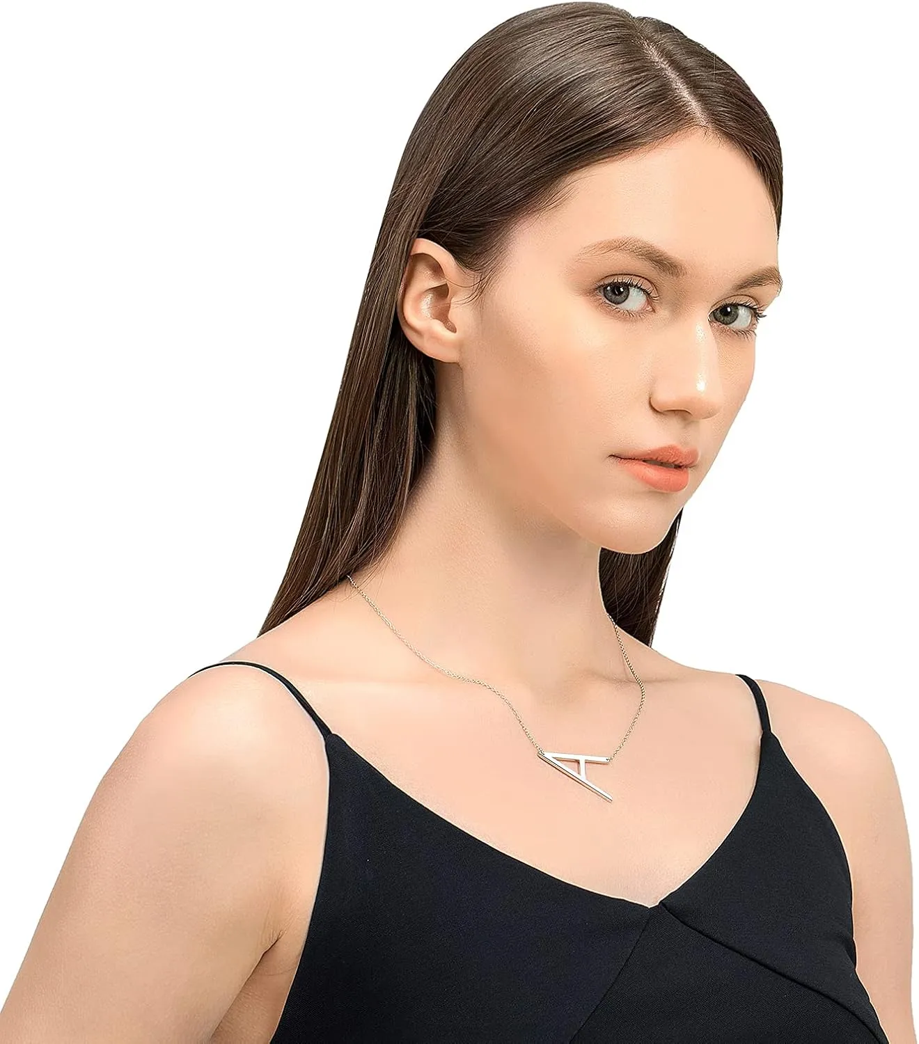 Sterling Silver Sideways Initial Necklace for Women Girls Big Letter Pendant Necklaces for Women Dainty Monogram Necklace Jewelry Gift A-Z