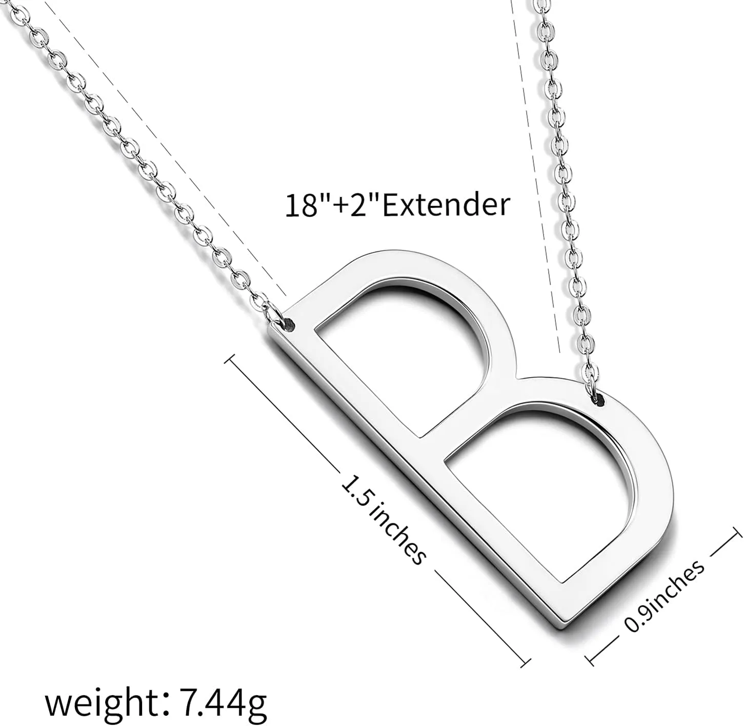 Sterling Silver Sideways Initial Necklace for Women Girls Big Letter Pendant Necklaces for Women Dainty Monogram Necklace Jewelry Gift A-Z