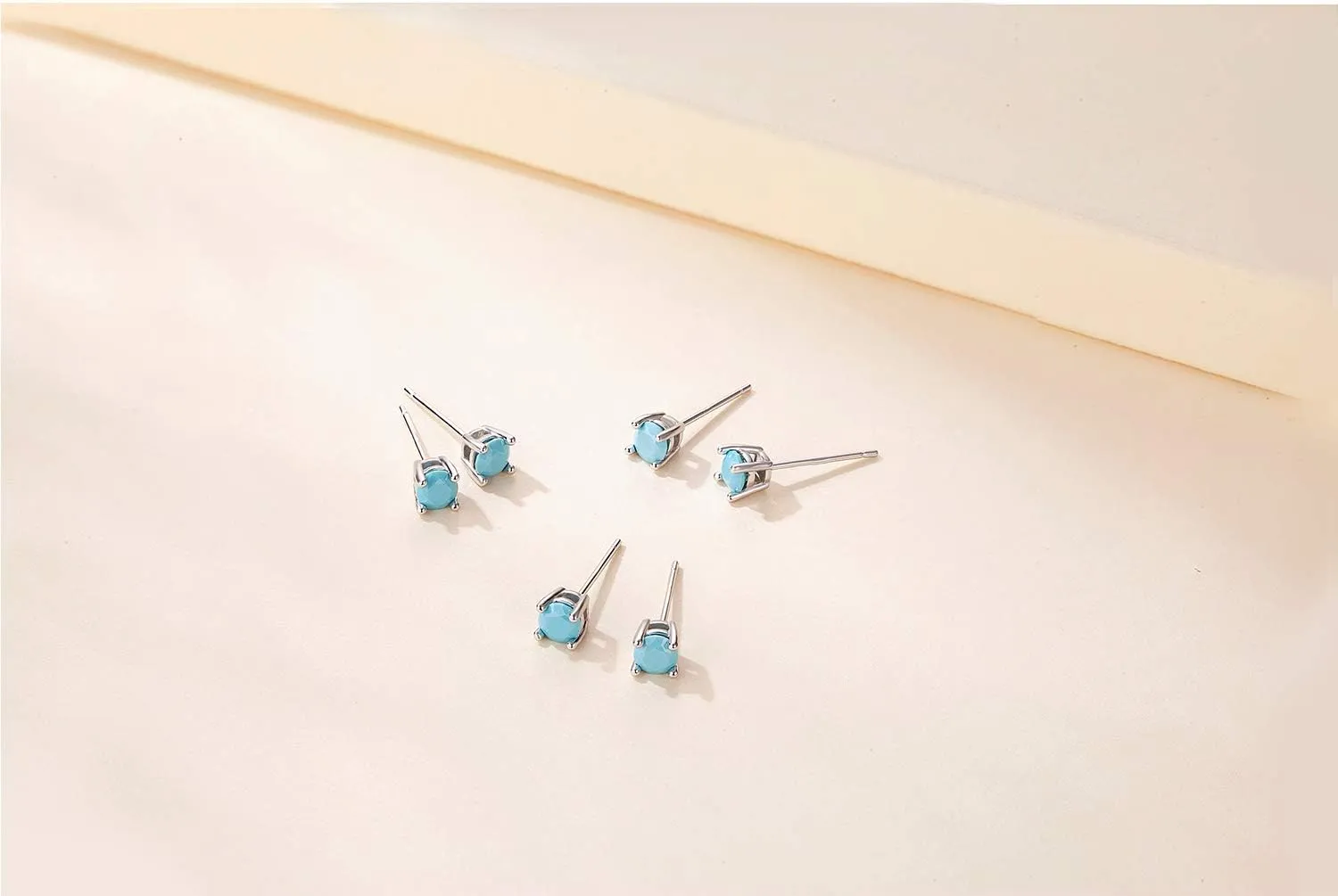 Sterling Silver Stud Earrings for Men Women- Hypoallergenic Tiny Turquoise Stud Earring Set 2mm 3mm 4mm White Gold Plated Round Prong-Set Birthstone Small Earrings