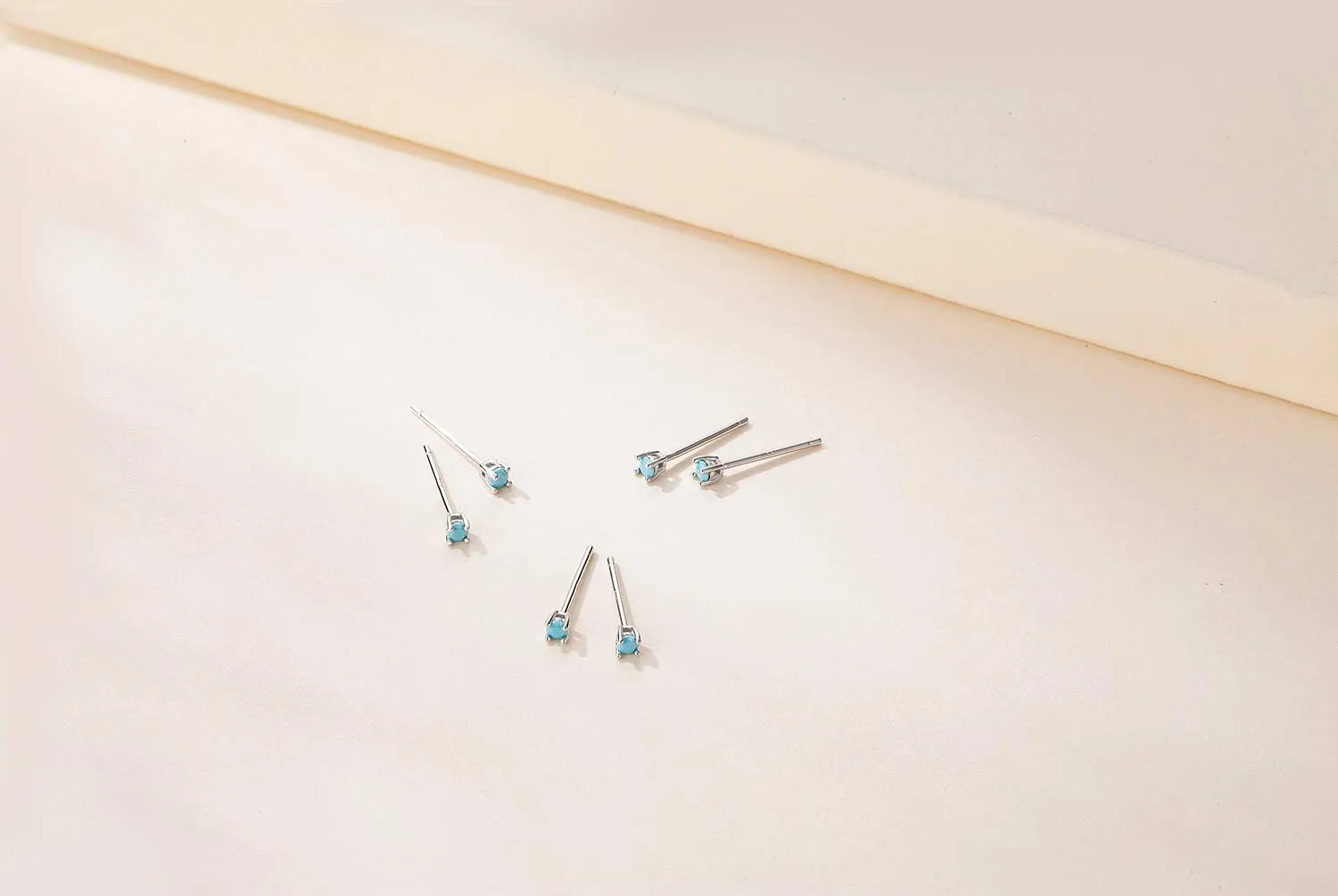 Sterling Silver Stud Earrings for Men Women- Hypoallergenic Tiny Turquoise Stud Earring Set 2mm 3mm 4mm White Gold Plated Round Prong-Set Birthstone Small Earrings
