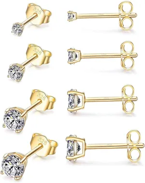 Sterling Silver Stud Earrings for Women Girls Men, Hypoallergenic Cubic Zirconia CZ Studs Small Round Simulated Diamond Earrings Cartilage Tragus Helix Earrings Set(2mm 3mm 4mm 5mm)
