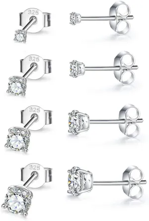 Sterling Silver Stud Earrings for Women Girls Men, Hypoallergenic Cubic Zirconia CZ Studs Small Round Simulated Diamond Earrings Cartilage Tragus Helix Earrings Set(2mm 3mm 4mm 5mm)