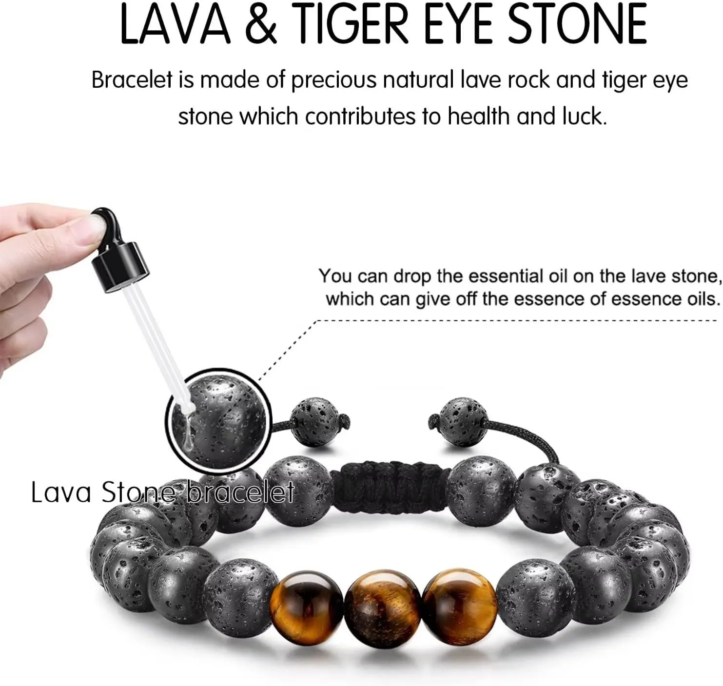 STORUP Bracelet Gifts for Men Boys - Bracelets for Men Teen Boys, 8mm Tiger Eye Lava Rock Stone Beaded Bracelets for Men Initial Link Handmade Obsidian Mens Bracelet Personalized Gifts