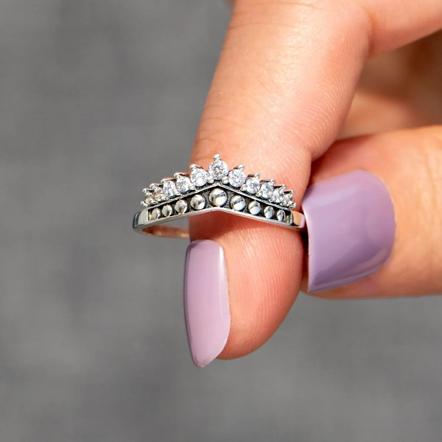 STORYJEWELLERY Crown Rings for Women, Silver Promise Matching Couple Ring for Wife, Birthday Jewelry Gifts Rings for Women