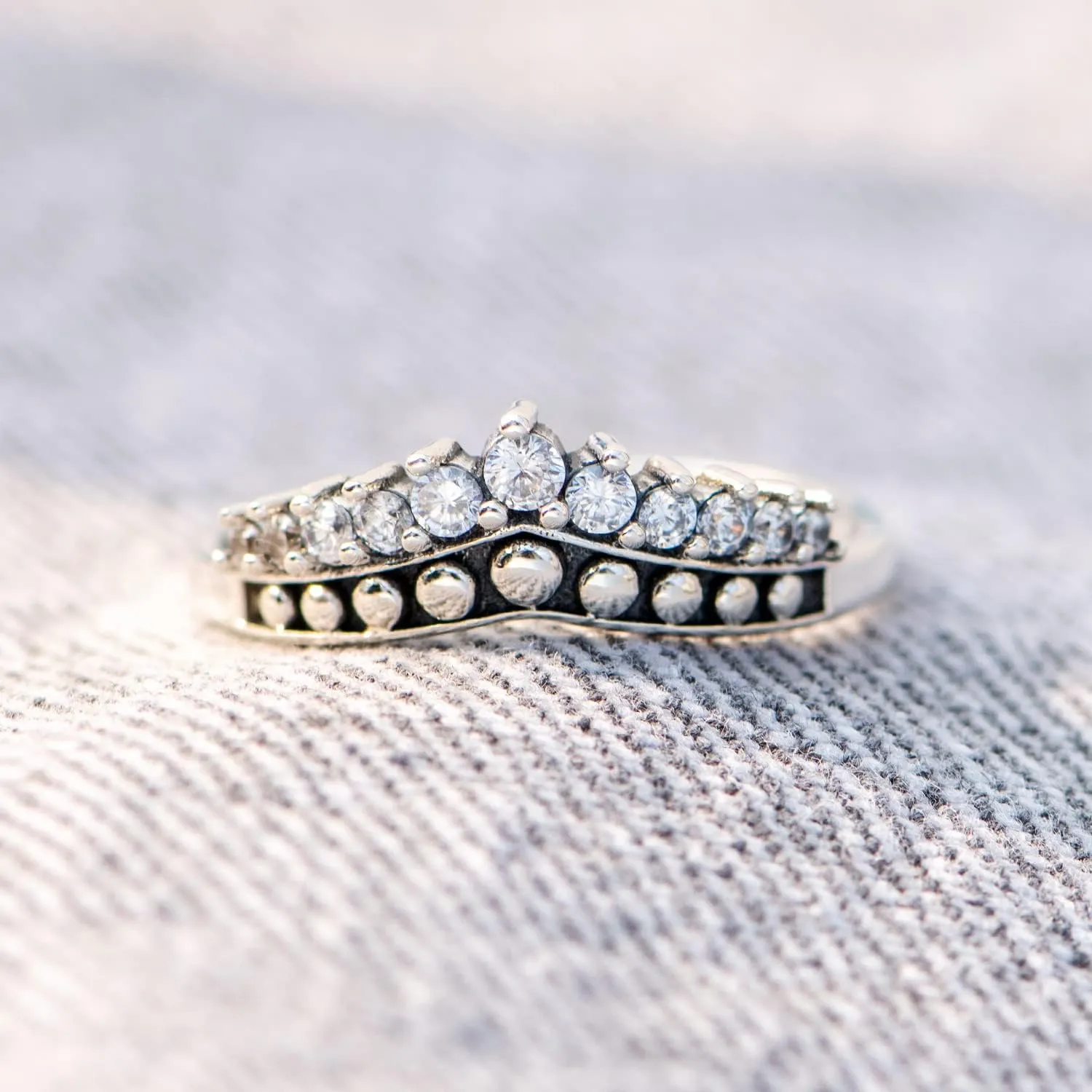 STORYJEWELLERY Crown Rings for Women, Silver Promise Matching Couple Ring for Wife, Birthday Jewelry Gifts Rings for Women