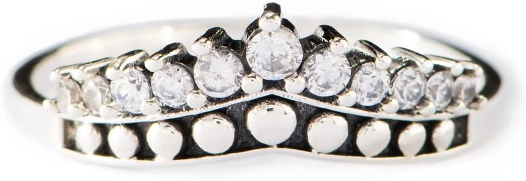 STORYJEWELLERY Crown Rings for Women, Silver Promise Matching Couple Ring for Wife, Birthday Jewelry Gifts Rings for Women