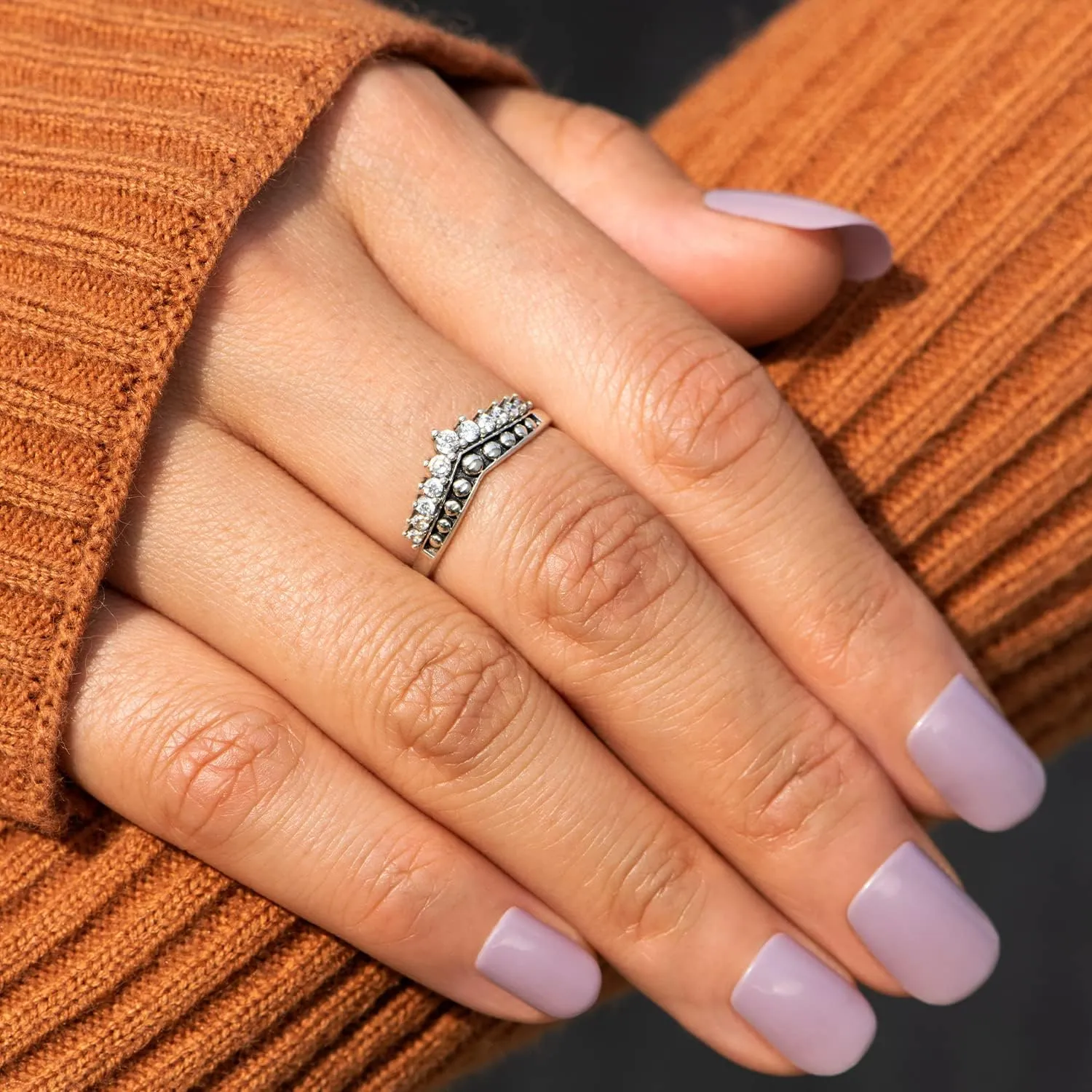STORYJEWELLERY Crown Rings for Women, Silver Promise Matching Couple Ring for Wife, Birthday Jewelry Gifts Rings for Women