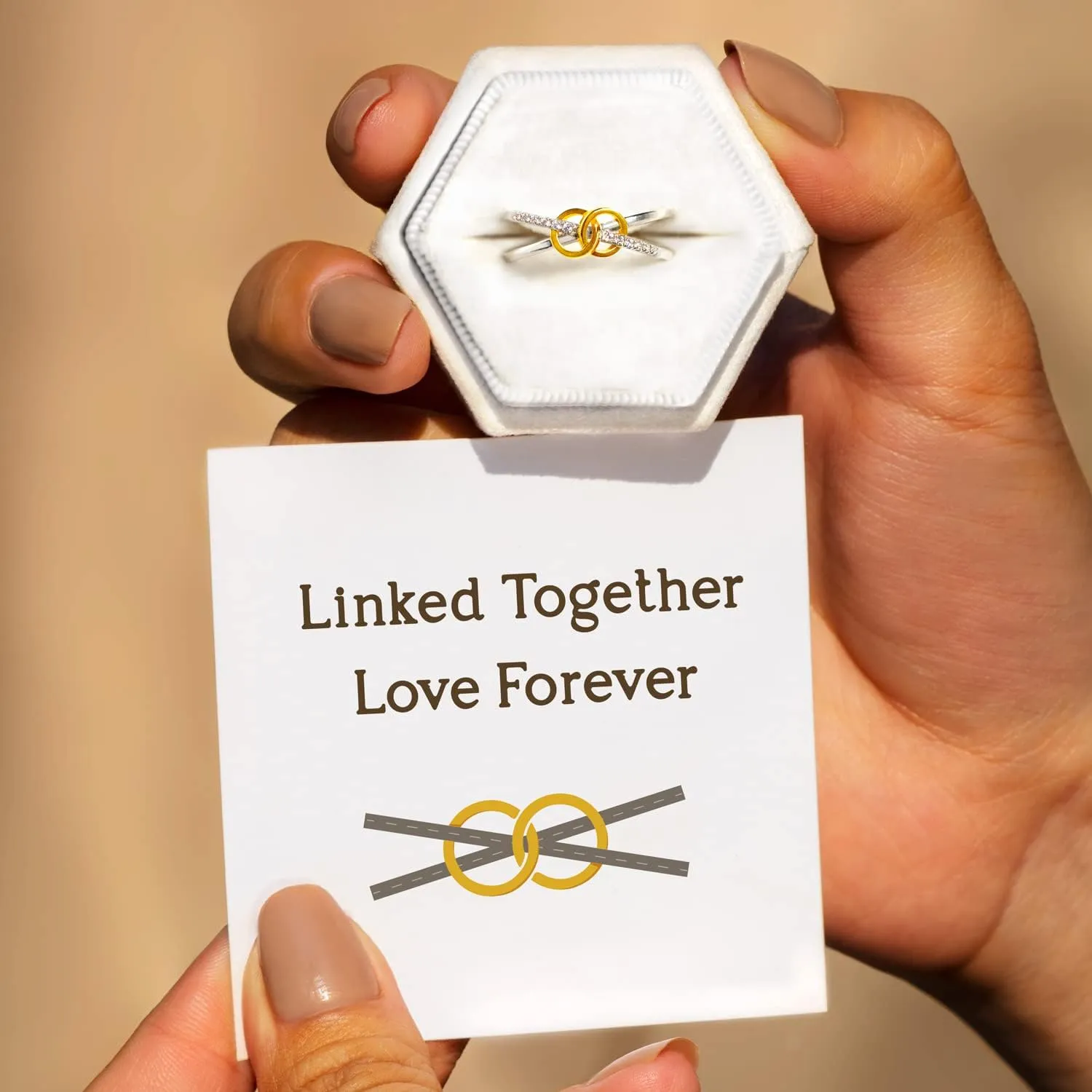 STORYJEWELLERY Rings for Women, Silver Double Interlocking Circle Rings for Women, Promise Matching Couple Ring for Wife, Birthday Christmas Valentines Jewelry Gifts Rings for Girls