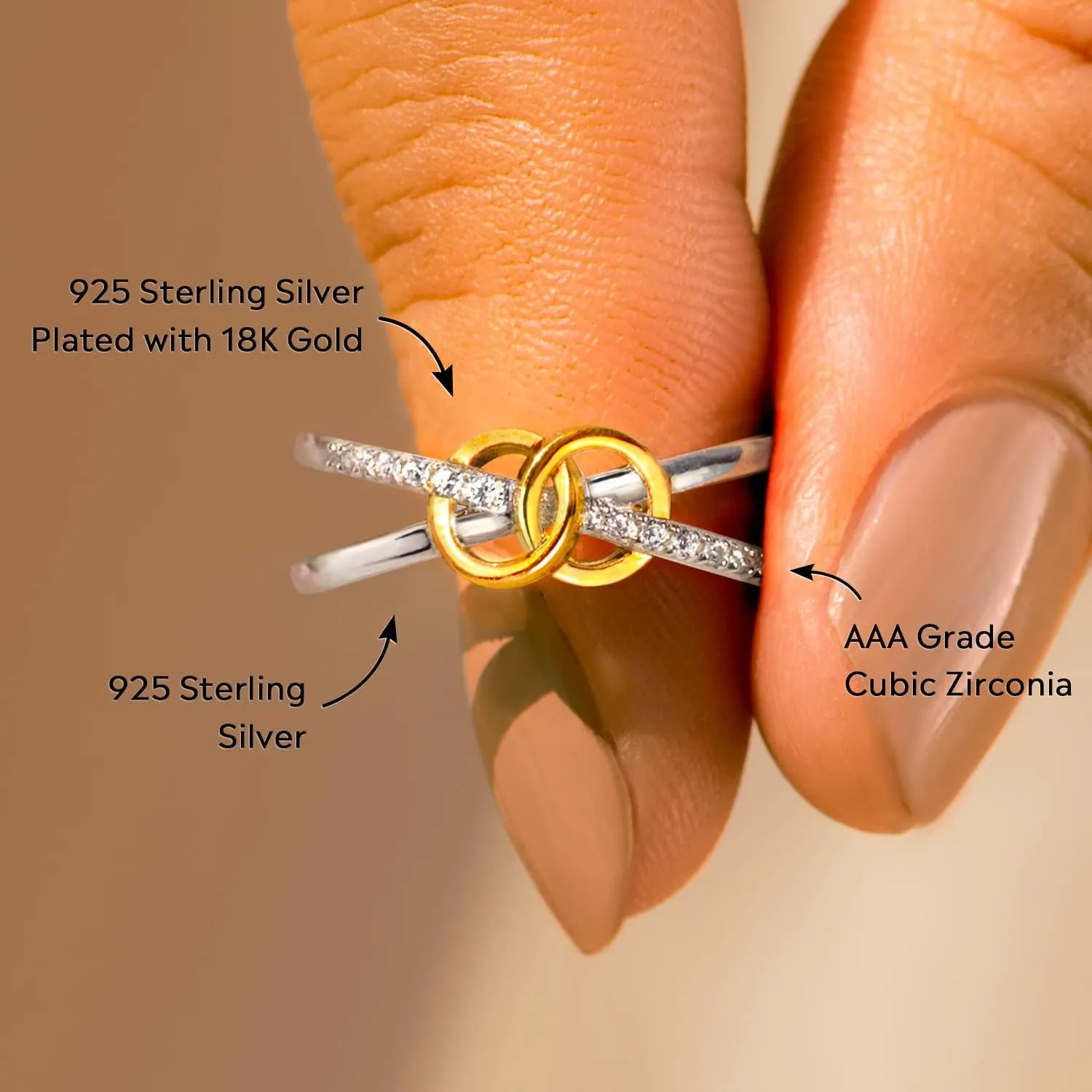 STORYJEWELLERY Rings for Women, Silver Double Interlocking Circle Rings for Women, Promise Matching Couple Ring for Wife, Birthday Christmas Valentines Jewelry Gifts Rings for Girls