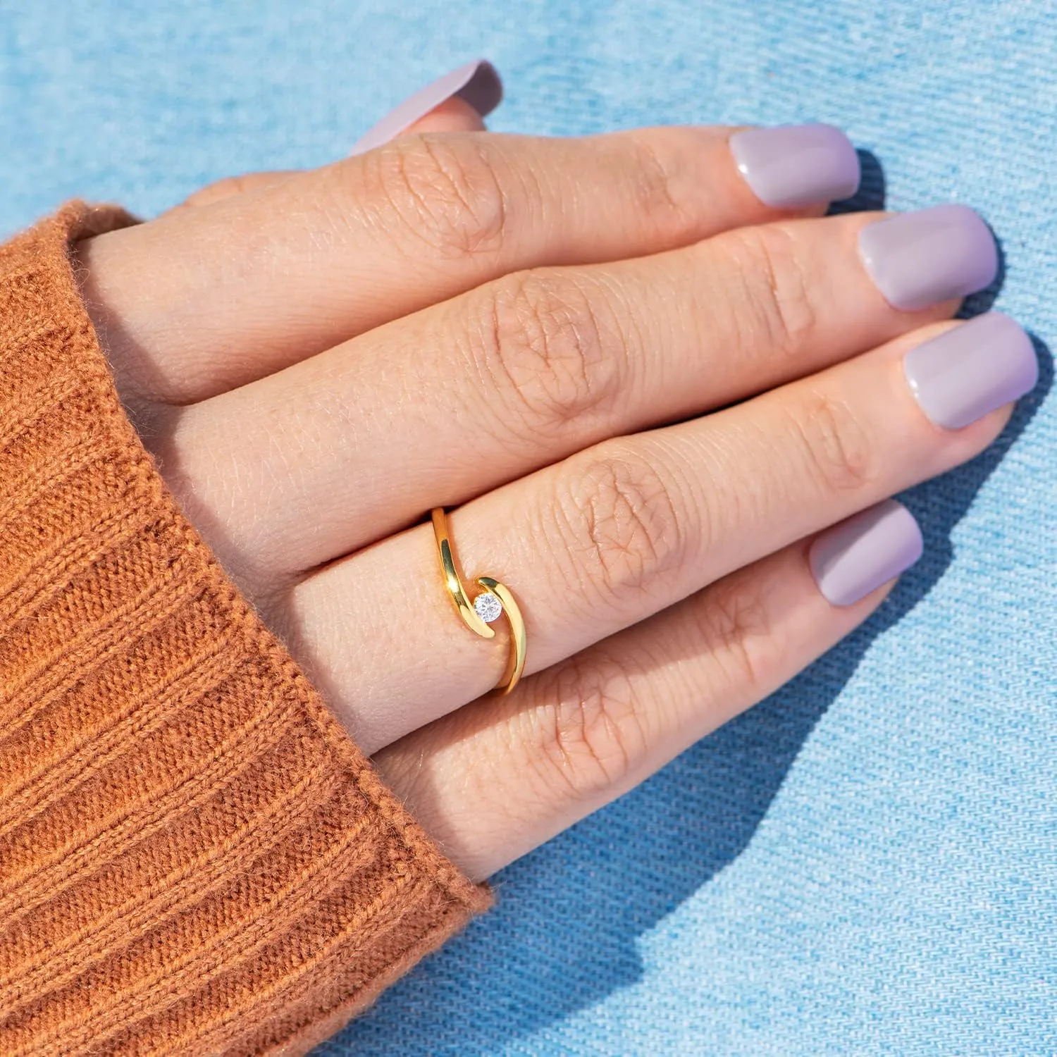 STORYJEWELLERY Story Jewellery Ring for Women, Gold Plated Promise Ring for Her, Engagement Bypass Rings for Women, Birthday Christmas Valentines Jewelry Gifts Rings for Girls