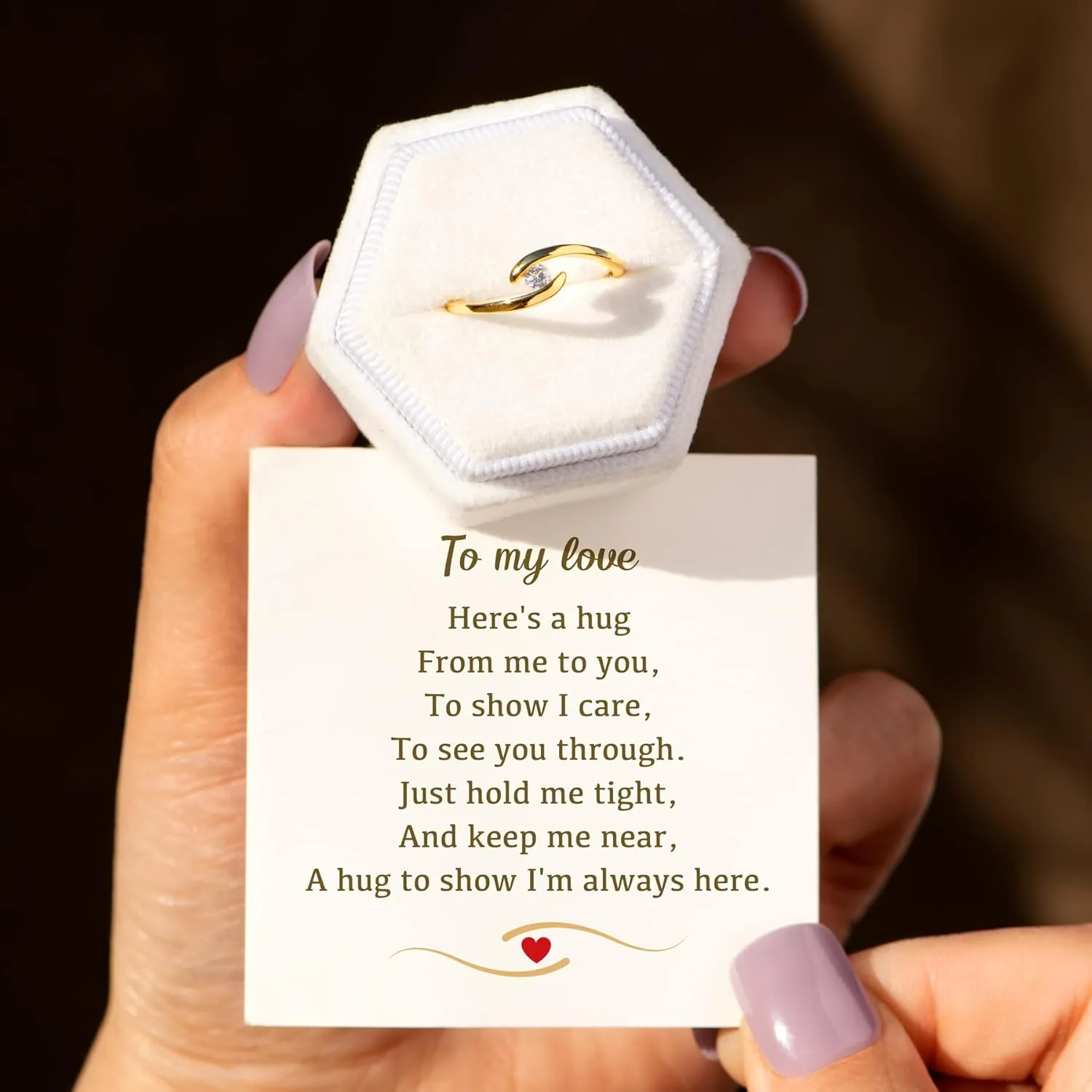 STORYJEWELLERY Story Jewellery Ring for Women, Gold Plated Promise Ring for Her, Engagement Bypass Rings for Women, Birthday Christmas Valentines Jewelry Gifts Rings for Girls