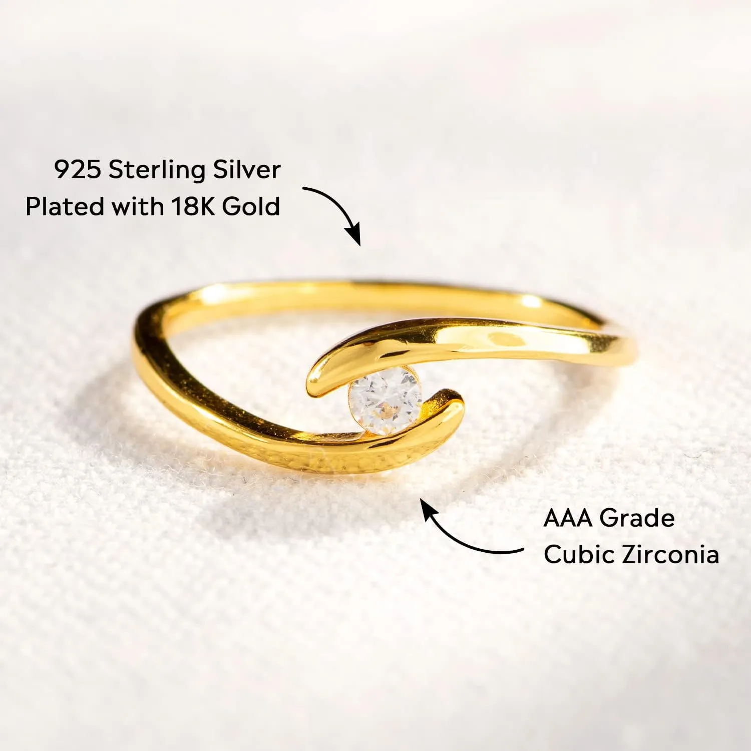 STORYJEWELLERY Story Jewellery Ring for Women, Gold Plated Promise Ring for Her, Engagement Bypass Rings for Women, Birthday Christmas Valentines Jewelry Gifts Rings for Girls
