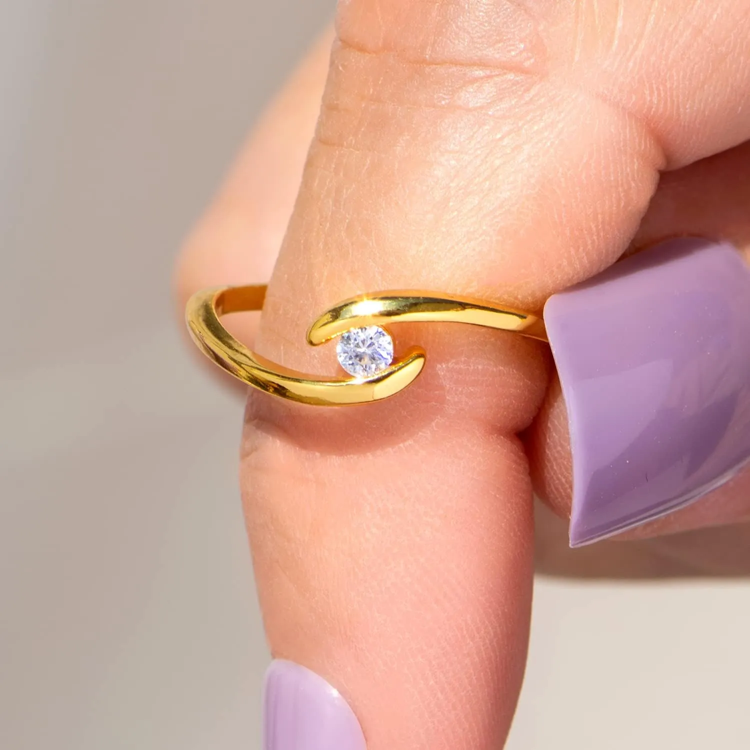 STORYJEWELLERY Story Jewellery Ring for Women, Gold Plated Promise Ring for Her, Engagement Bypass Rings for Women, Birthday Christmas Valentines Jewelry Gifts Rings for Girls