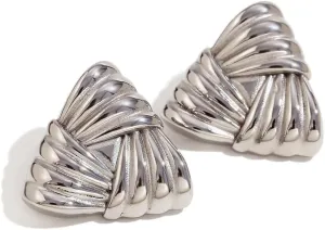 Striped Stud Earrings Flow Teardrop/Triangle/Petal Shaped, Unique Cast Stripe Fashion Personalized Glossy Earrings, Stainless Steel 18k Gold Steel Color Minimalist Earrings for Women,