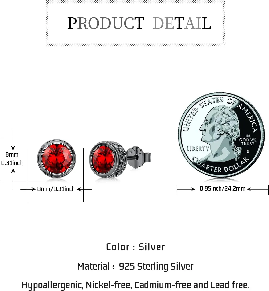 Stud Earrings 925 Sterling Silver Stud Earrings for Mens Womens Pierced Mens Earrings Jewelry Gift for Father's Day Gifts
