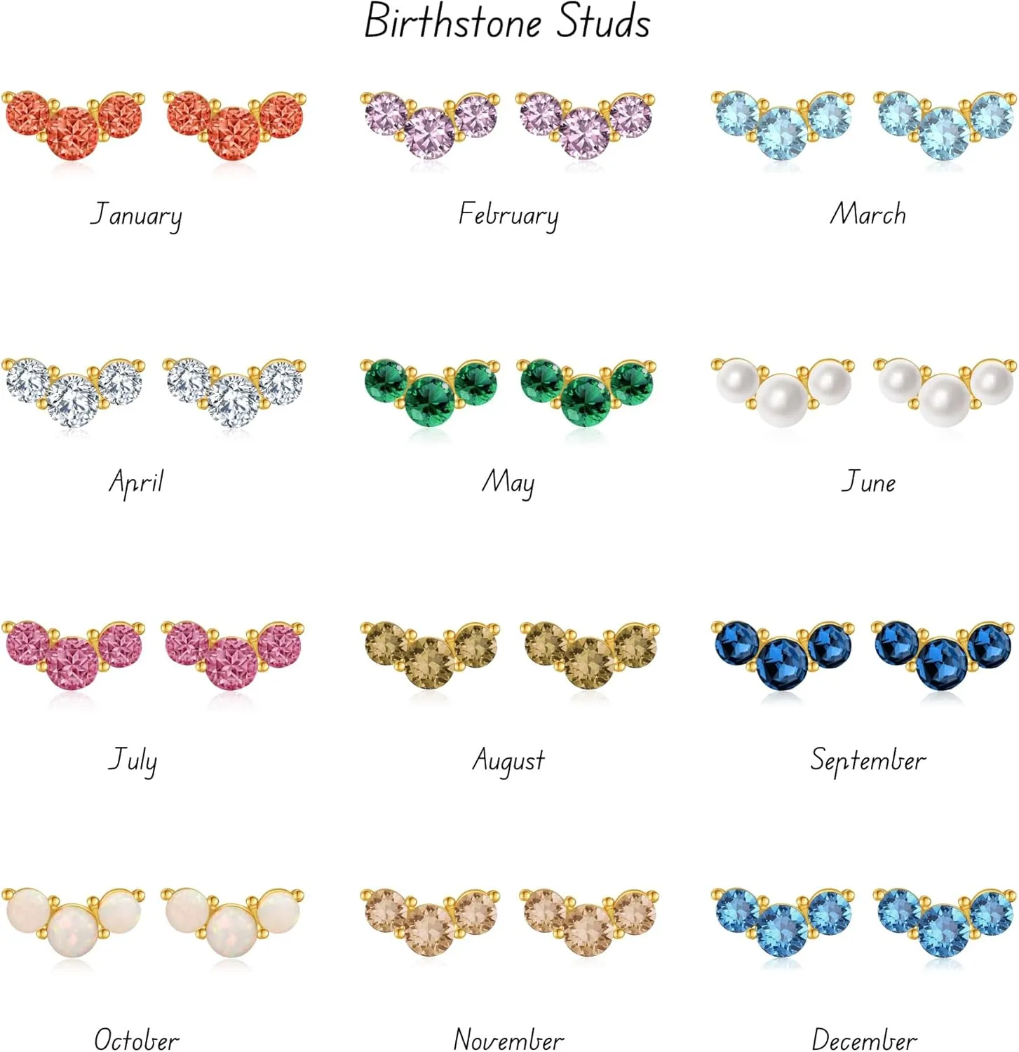 Stud Earrings for Women Birthstone Studs 14K Gold Plated S925 Sterling Silver Hypoallergenic Earrings Cubic Zirconia Stud Earrings Cartilage Earring for Women Trendy