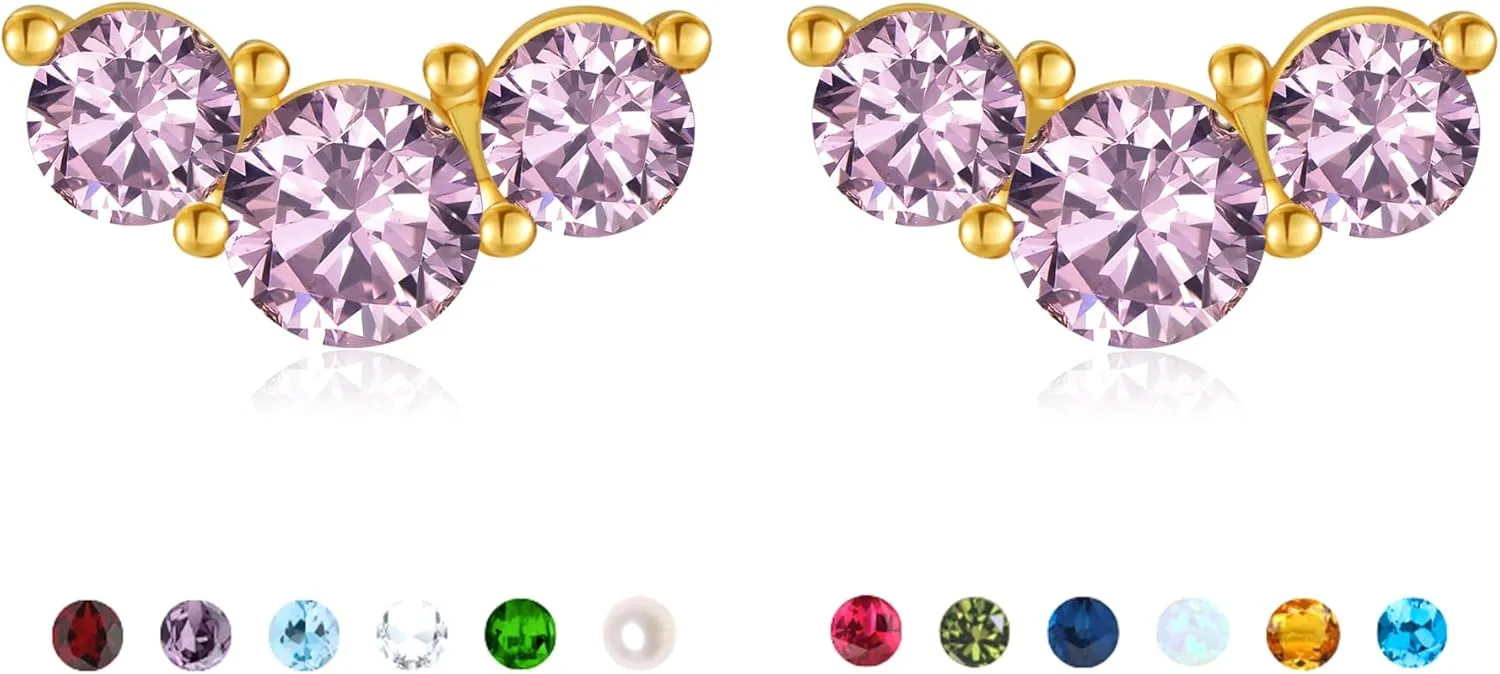 Stud Earrings for Women Birthstone Studs 14K Gold Plated S925 Sterling Silver Hypoallergenic Earrings Cubic Zirconia Stud Earrings Cartilage Earring for Women Trendy