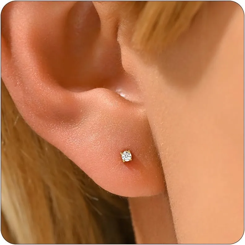 Stud Earrings for Women Dainty 18K Gold Plated Cubic Zirconia Stud Earrings Cute Small Stud Earrings Simple Piercing Jewelry earrings Gift
