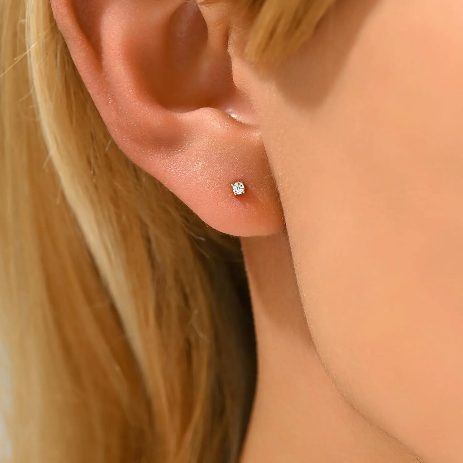 Stud Earrings for Women Dainty 18K Gold Plated Cubic Zirconia Stud Earrings Cute Small Stud Earrings Simple Piercing Jewelry earrings Gift