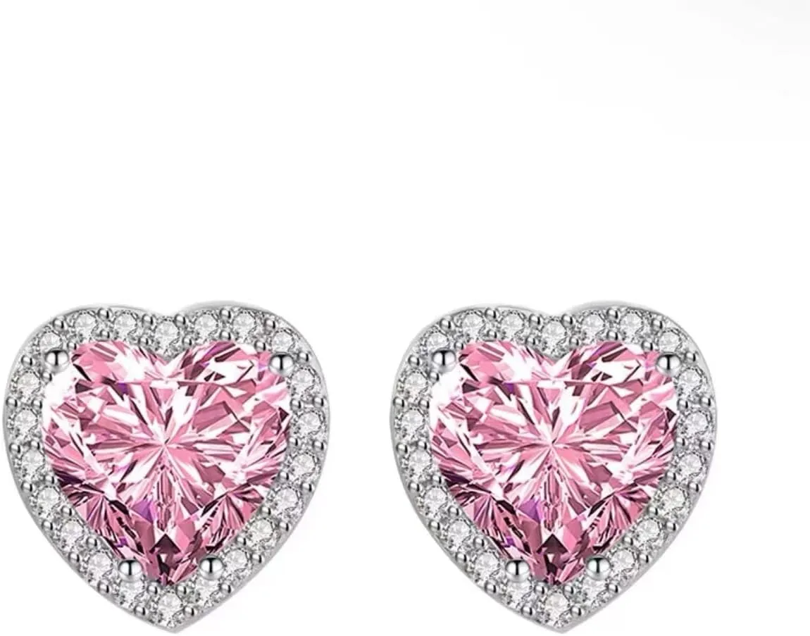 Stud Earrings Heart Evening Star Burst Pink Love Ear Nails 925 Sterling Silver Cubic Zirconia Earrings Studs Hypoallergenic Stud Earrings for Women