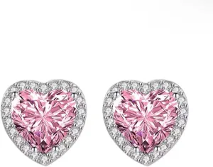 Stud Earrings Heart Evening Star Burst Pink Love Ear Nails 925 Sterling Silver Cubic Zirconia Earrings Studs Hypoallergenic Stud Earrings for Women