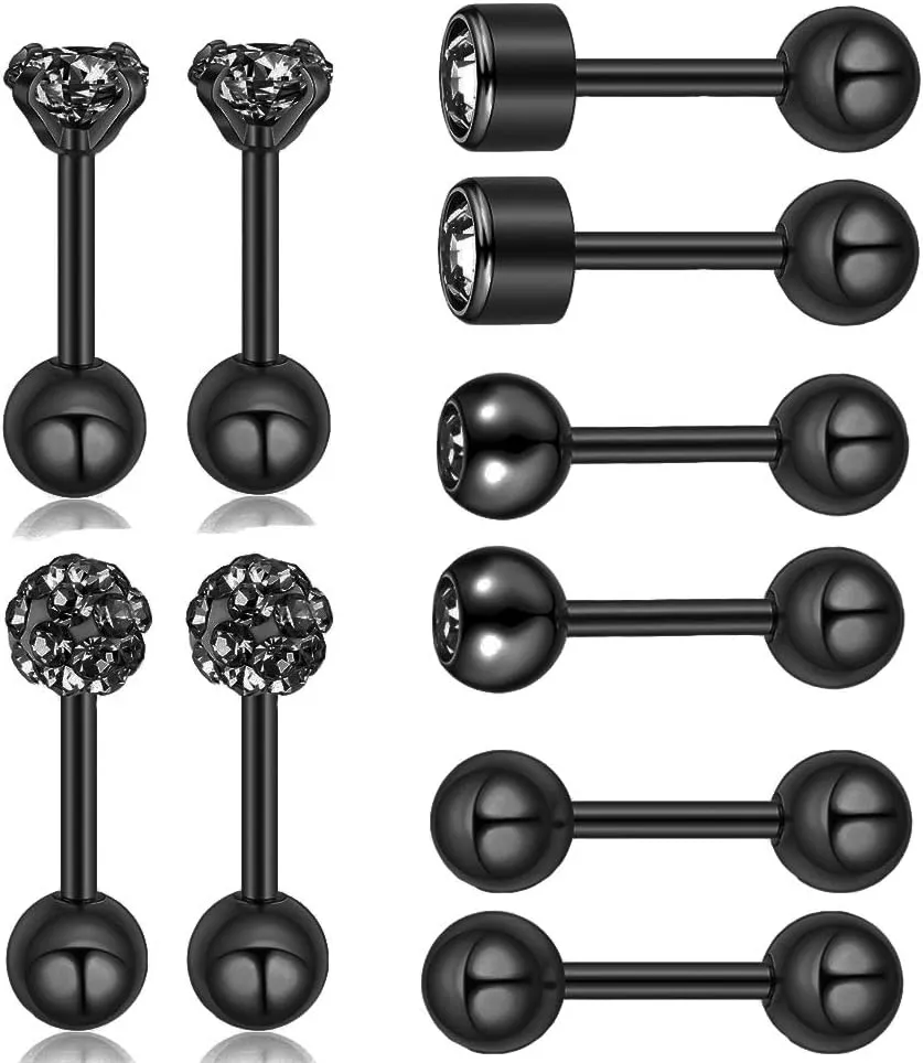 Stud Earrings Set 316L Stainless Steel Hypoallergenic Earrings for Women Men Earrings 3-7mm Cubic Zirconia Earrings Tragus Cartilage Helix Lobel Ear Studs 20G,Pack of 5 Pairs