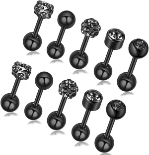 Stud Earrings Set 316L Stainless Steel Hypoallergenic Earrings for Women Men Earrings 3-7mm Cubic Zirconia Earrings Tragus Cartilage Helix Lobel Ear Studs 20G,Pack of 5 Pairs