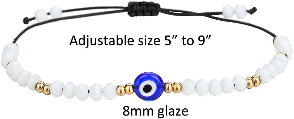 SUMMER LOVE Dainty Hand Made Beaded Nazar Evil Eye Bracelet Adjustable String Amulet for Women Men