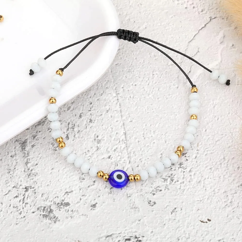 SUMMER LOVE Dainty Hand Made Beaded Nazar Evil Eye Bracelet Adjustable String Amulet for Women Men