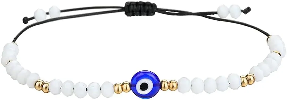 SUMMER LOVE Dainty Hand Made Beaded Nazar Evil Eye Bracelet Adjustable String Amulet for Women Men