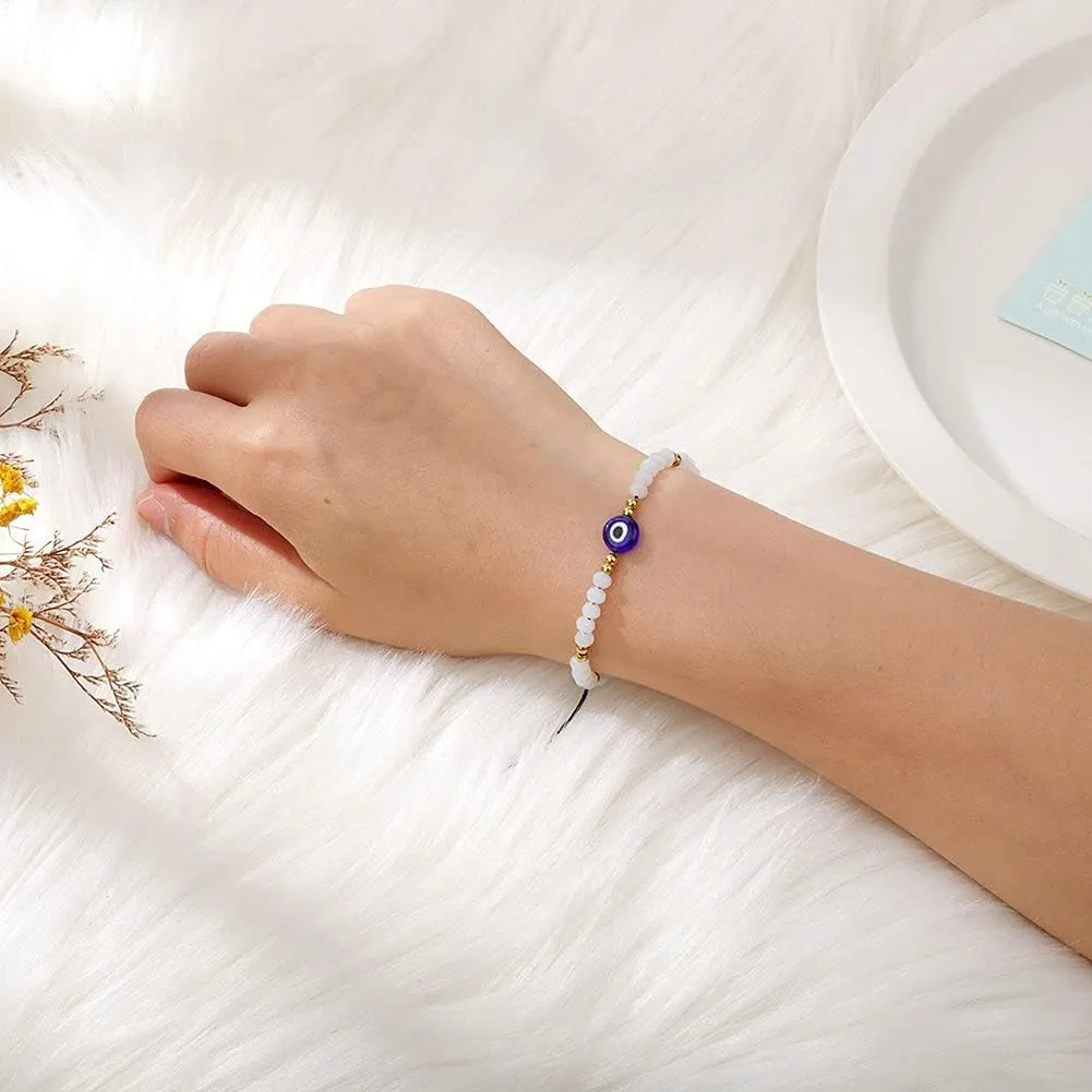 SUMMER LOVE Dainty Hand Made Beaded Nazar Evil Eye Bracelet Adjustable String Amulet for Women Men