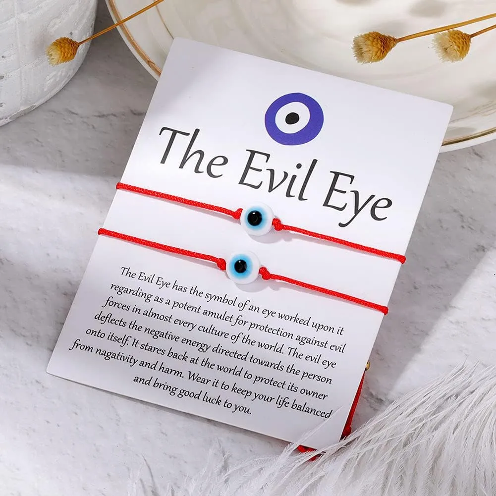SUMMER LOVE Handmade Jewelry Evil Eye Bracelet Set Bulk with Card,Red String Bracelets Kabbalah Protection Luck Amulet for Women Men Family Friends Pulseras Mujer