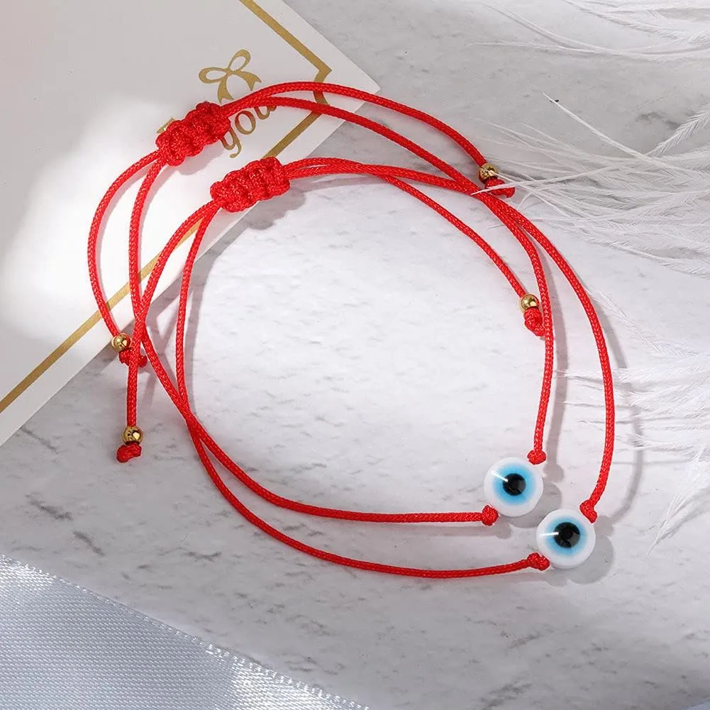 SUMMER LOVE Handmade Jewelry Evil Eye Bracelet Set Bulk with Card,Red String Bracelets Kabbalah Protection Luck Amulet for Women Men Family Friends Pulseras Mujer