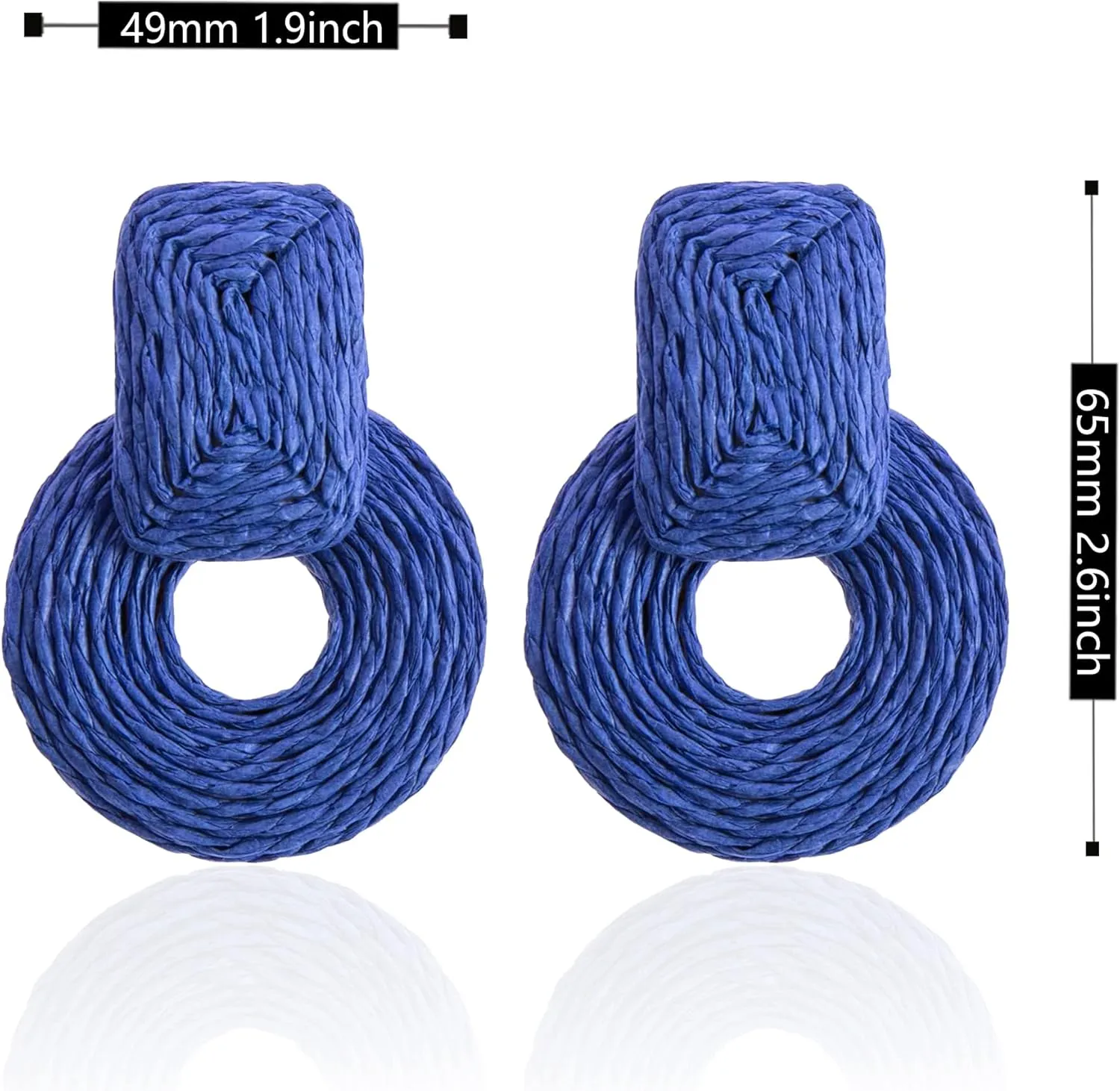 Summer Rainbow Statement Raffia Round Earrings Boho Drop Handmade Straw Earrings Geometric Dangle Earrings for Women With Gift Box