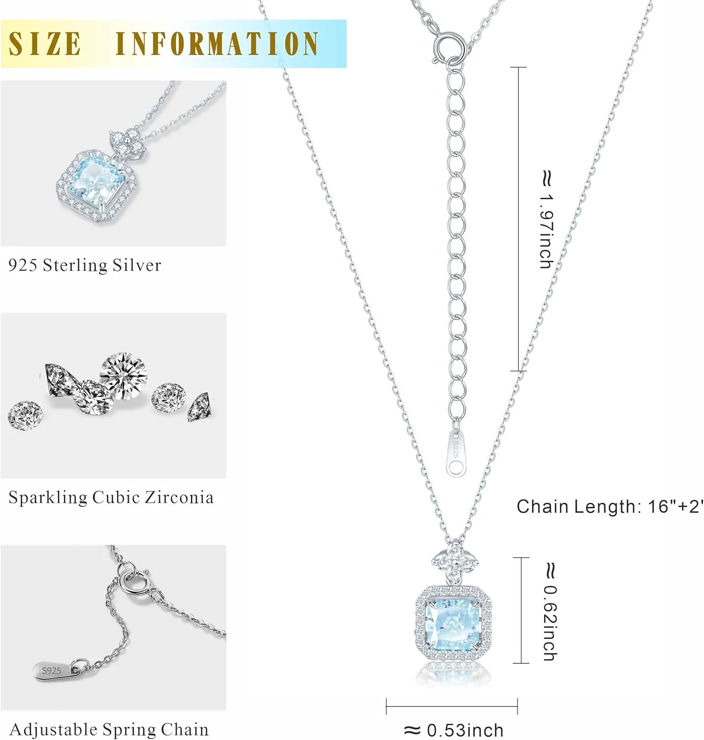 SUNFEEL Cubic Zirconia Pendant Necklace for Women Sterling Silver Chain 16 2'' Extender Jewelry Gifts for Mom Wife Girlfriend for Prom Wedding Bridal Party Elegant Evening