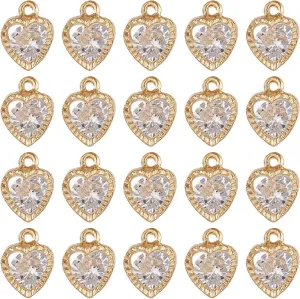 SUNNYCLUE 1 Box 50Pcs Hearts Charms Cubic Zirconia Heart Charm Metal Alloy Small Gold Rhinestone Charm for Jewelry Making Charms DIY Keychain Bracelet Earrings Lanyard Necklace Valentines Wedding