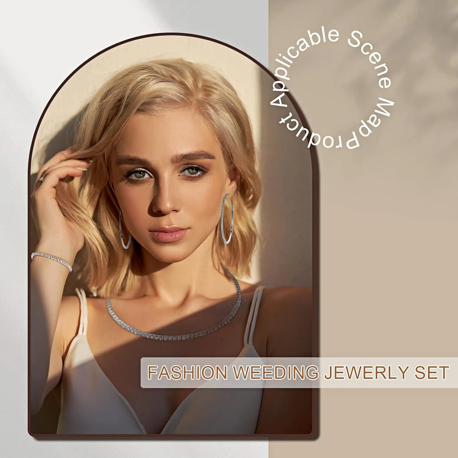 Sureio 3 Pieces Women Rhinestone Jewelry Set Rhinestone Choker Necklace Crystal Bracelet Crystal Big Hoop Earrings for Wedding Bridal Party