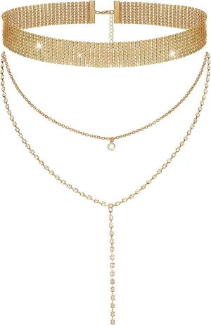 Suyi Gold Necklace for Women Long Crystal Y Neckalce Layered Chock Necklace