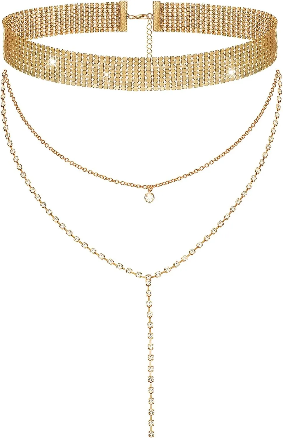 Suyi Gold Necklace for Women Long Crystal Y Neckalce Layered Chock Necklace