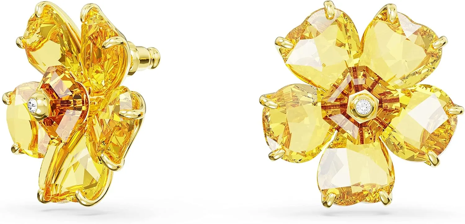 Swarovski Florere Necklace and Earrings Collection, Pink Crystals, Yellow Crystals, Gold Tone Metal Finish