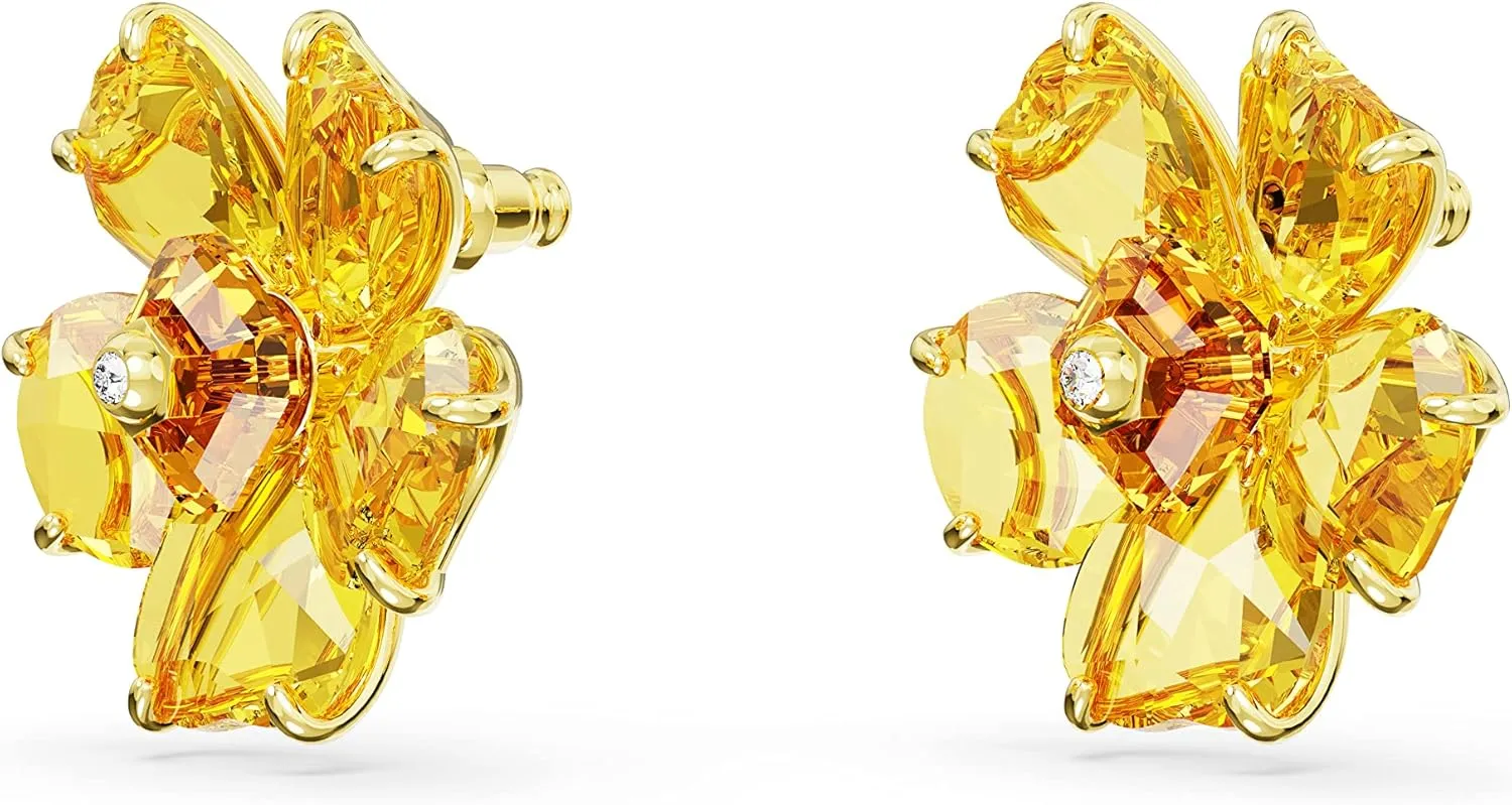 Swarovski Florere Necklace and Earrings Collection, Pink Crystals, Yellow Crystals, Gold Tone Metal Finish
