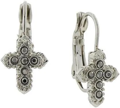 Symbols Of Faith Hematite Color Petite Cross Earrings