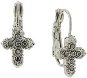 Symbols Of Faith Hematite Color Petite Cross Earrings