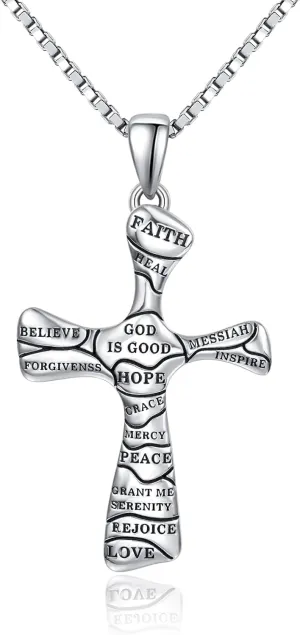 TANGPOET Large Cross Necklaces for Men Women Sterling Silver Cross with Bible Verse Scripture Pendant Faith Jewelry Christian Religious Gifts for Birthday Christmas Fathers Day