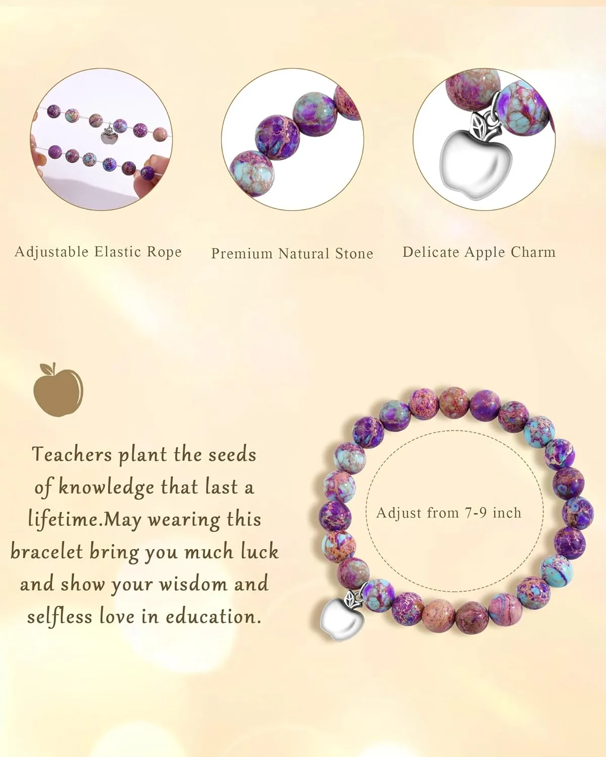 Teacher Appreciation Gifts for Women, Graduation Gift for Him Her, Natural Stone Bracelets, Class of 2025