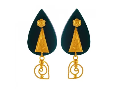 Tear Drop Shape Pola Earrings Adorned With 22k Gold