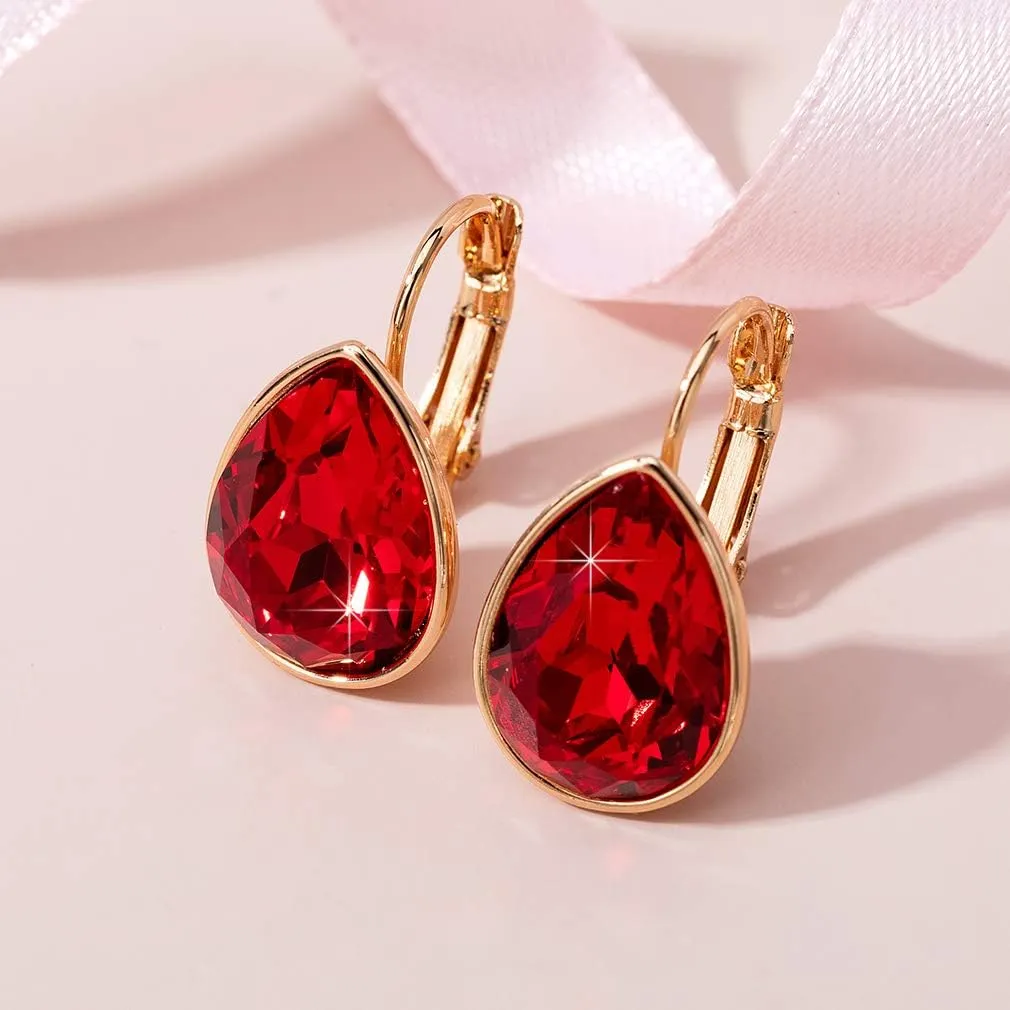 Teardrop Austrian Crystal Leverback Drop Earrings for Women 14K Rose Gold Plated Hypoallergenic Jewelry