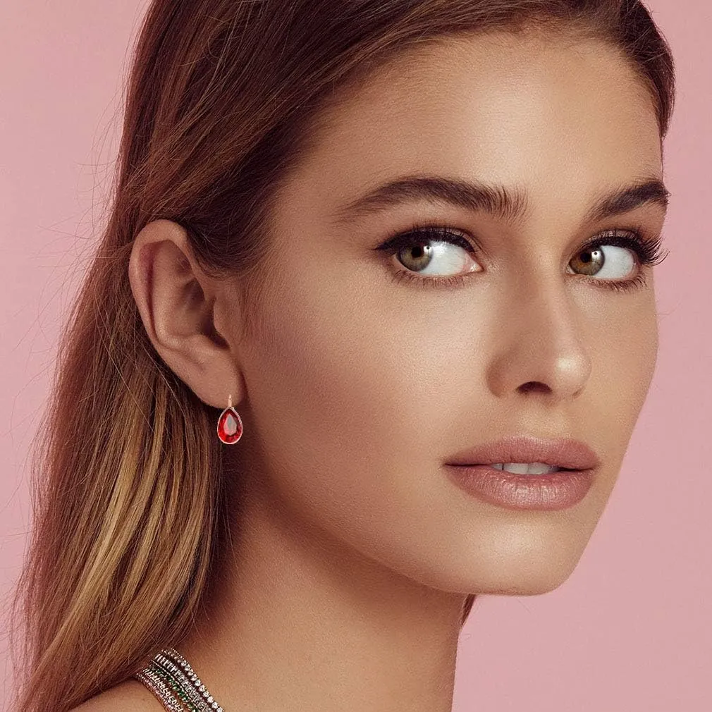 Teardrop Austrian Crystal Leverback Drop Earrings for Women 14K Rose Gold Plated Hypoallergenic Jewelry